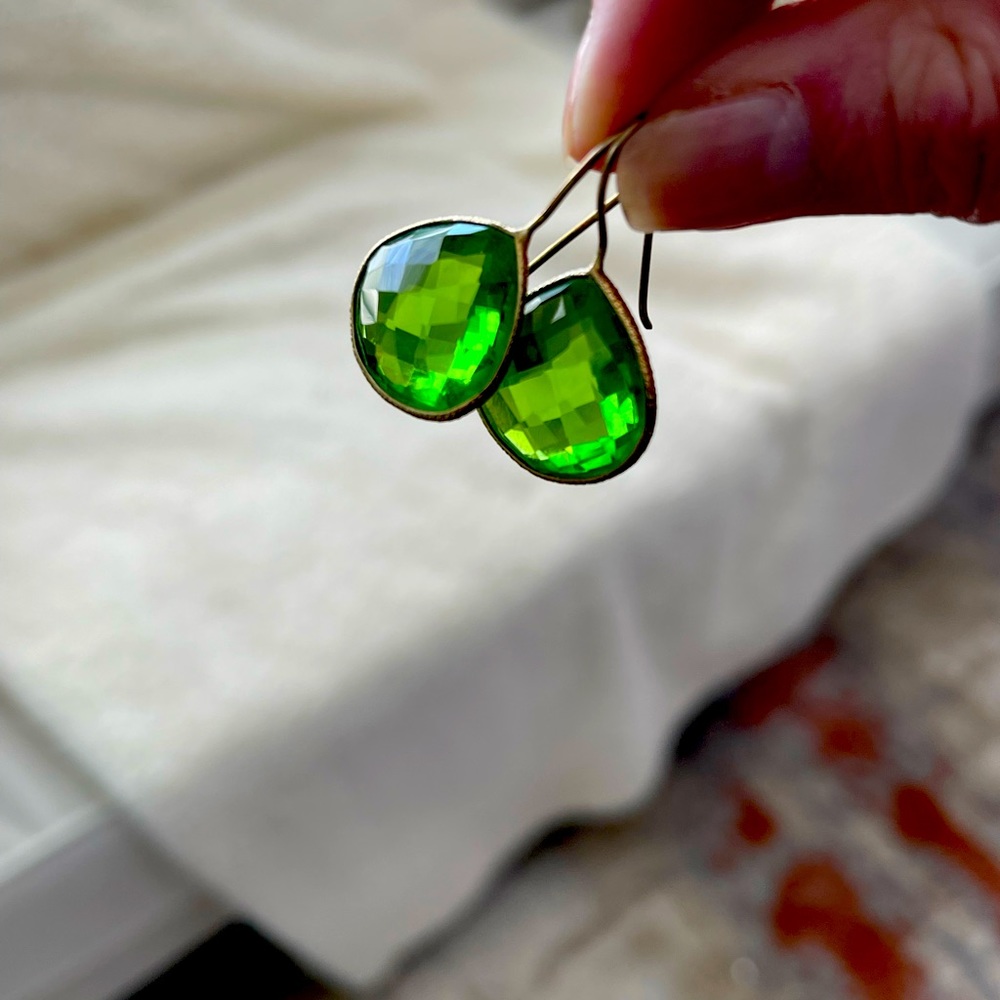 Green Quartz and Gold Earrings